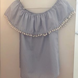 Off the shoulder blue striped shirt!